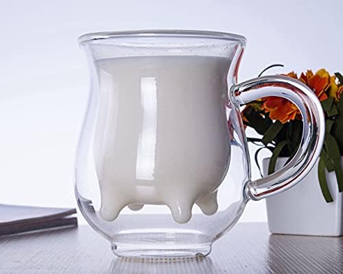 XJHHOMA חלב יצירתי צורה פרה עמידה בקיר כפול קיר כוס חלב ספל כוס חלב [1PC, בערך 235 מל/מחשב]